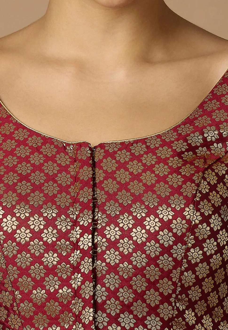 Woven Brocade Blouse in Maroon and Golden
