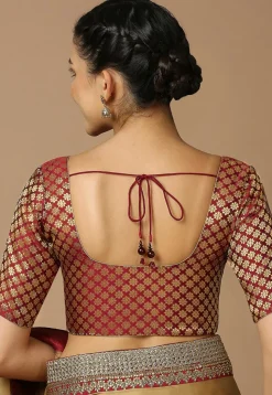Woven Brocade Blouse in Maroon and Golden