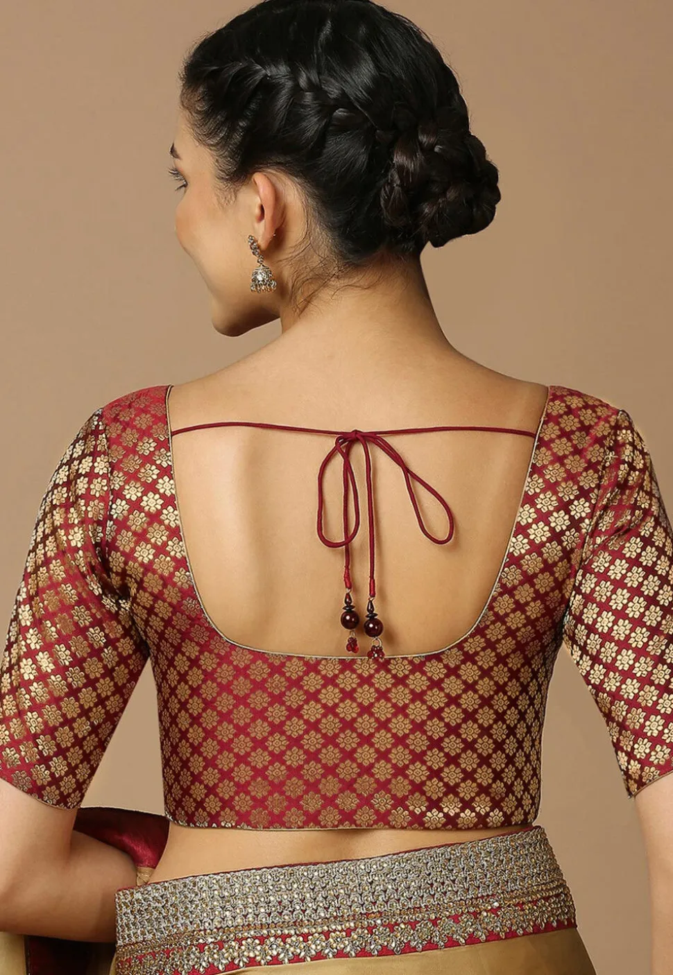 Woven Brocade Blouse in Maroon and Golden