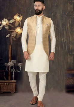 Woven Brocade Nehru Jacket in Golden
