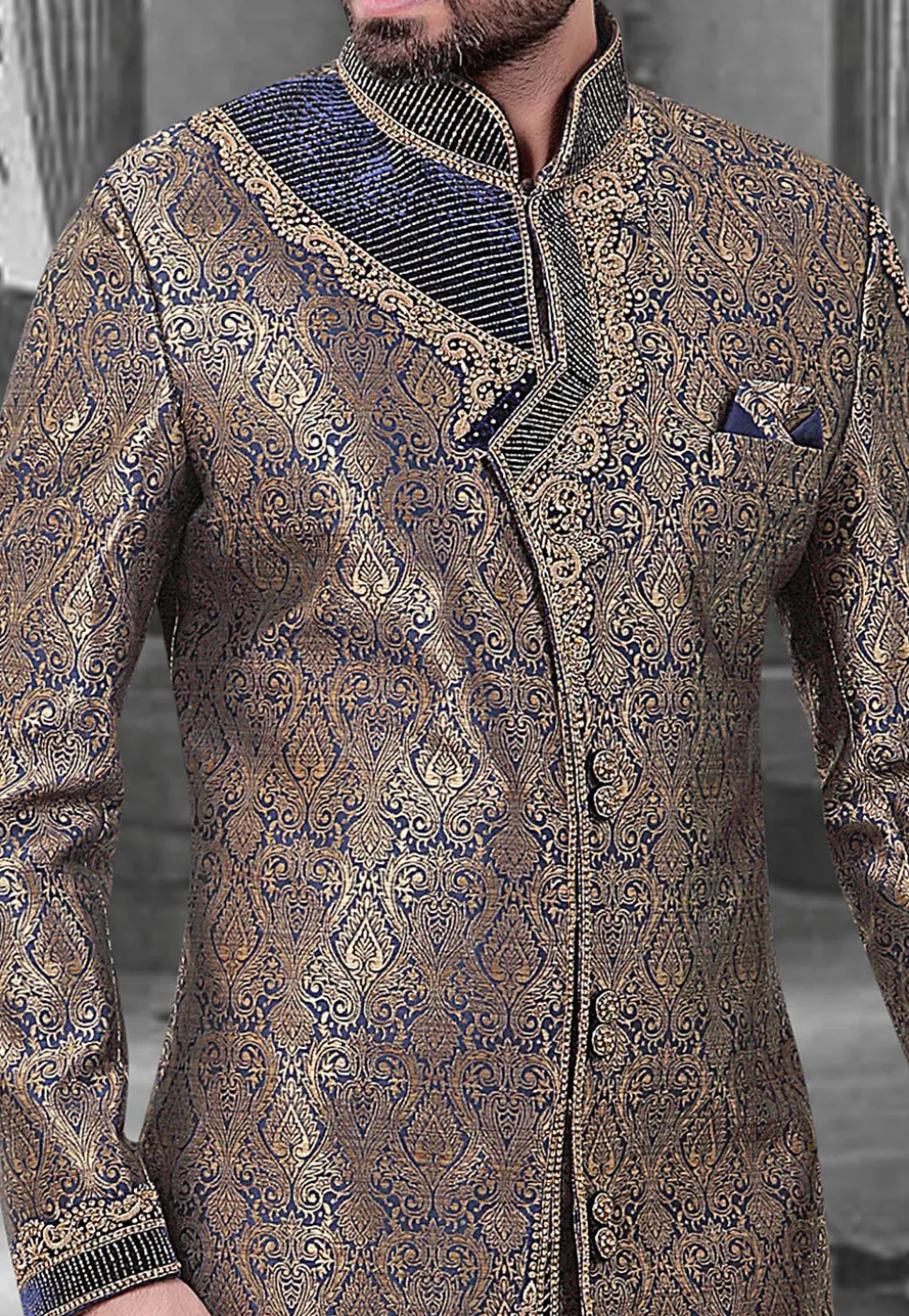 Woven Brocade Sherwani in Blue