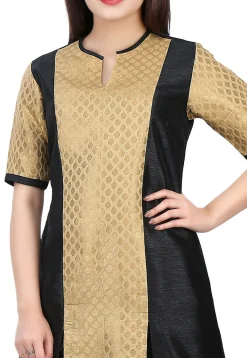 Woven Brocade Silk and Dupion Silk Kurta in Golden and Black