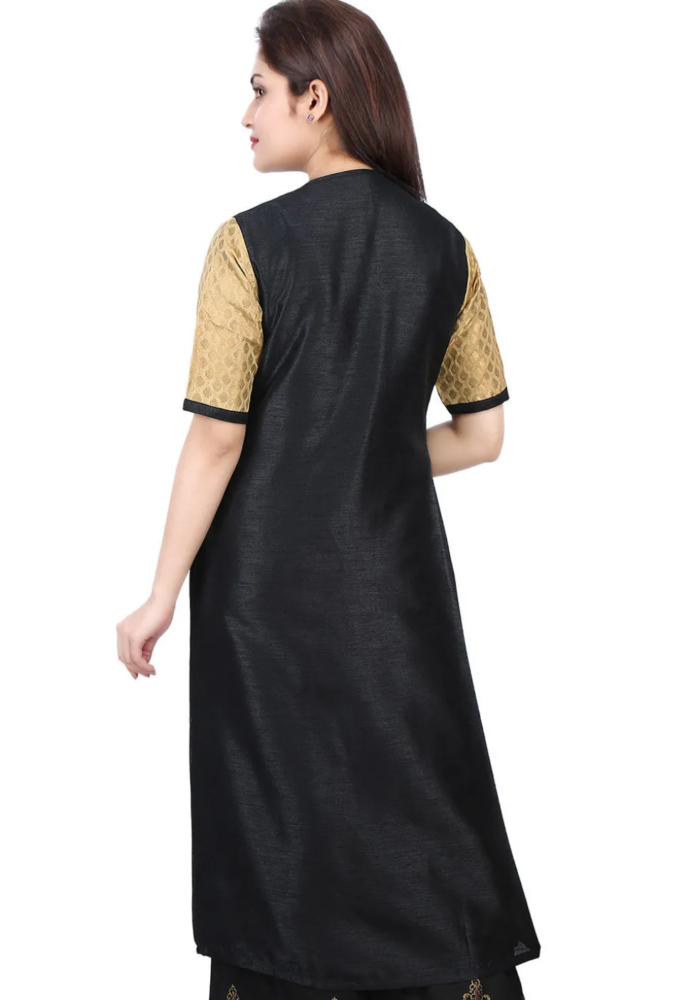 Woven Brocade Silk and Dupion Silk Kurta in Golden and Black