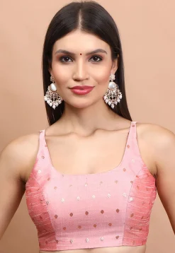 Woven Brocade Silk Blouse in Baby Pink