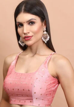 Woven Brocade Silk Blouse in Baby Pink