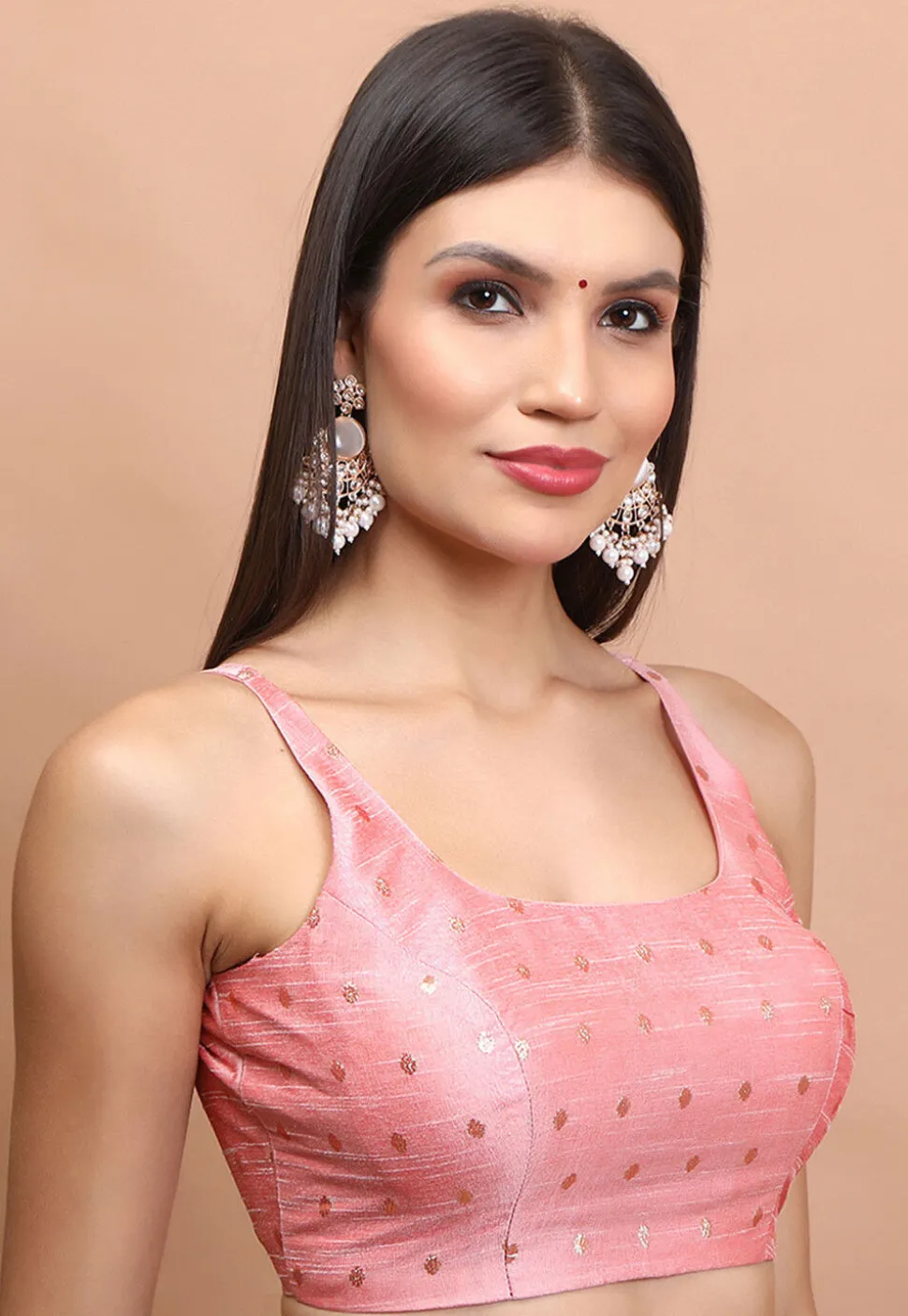 Woven Brocade Silk Blouse in Baby Pink