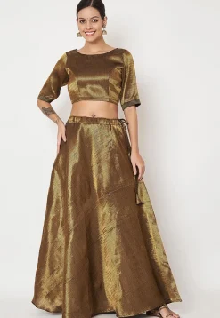 Woven Brocade Silk Skirt in Golden