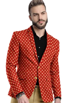 Woven Chanderi Blazer in Red