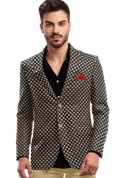 Woven Chanderi Blazer in Beige and Black