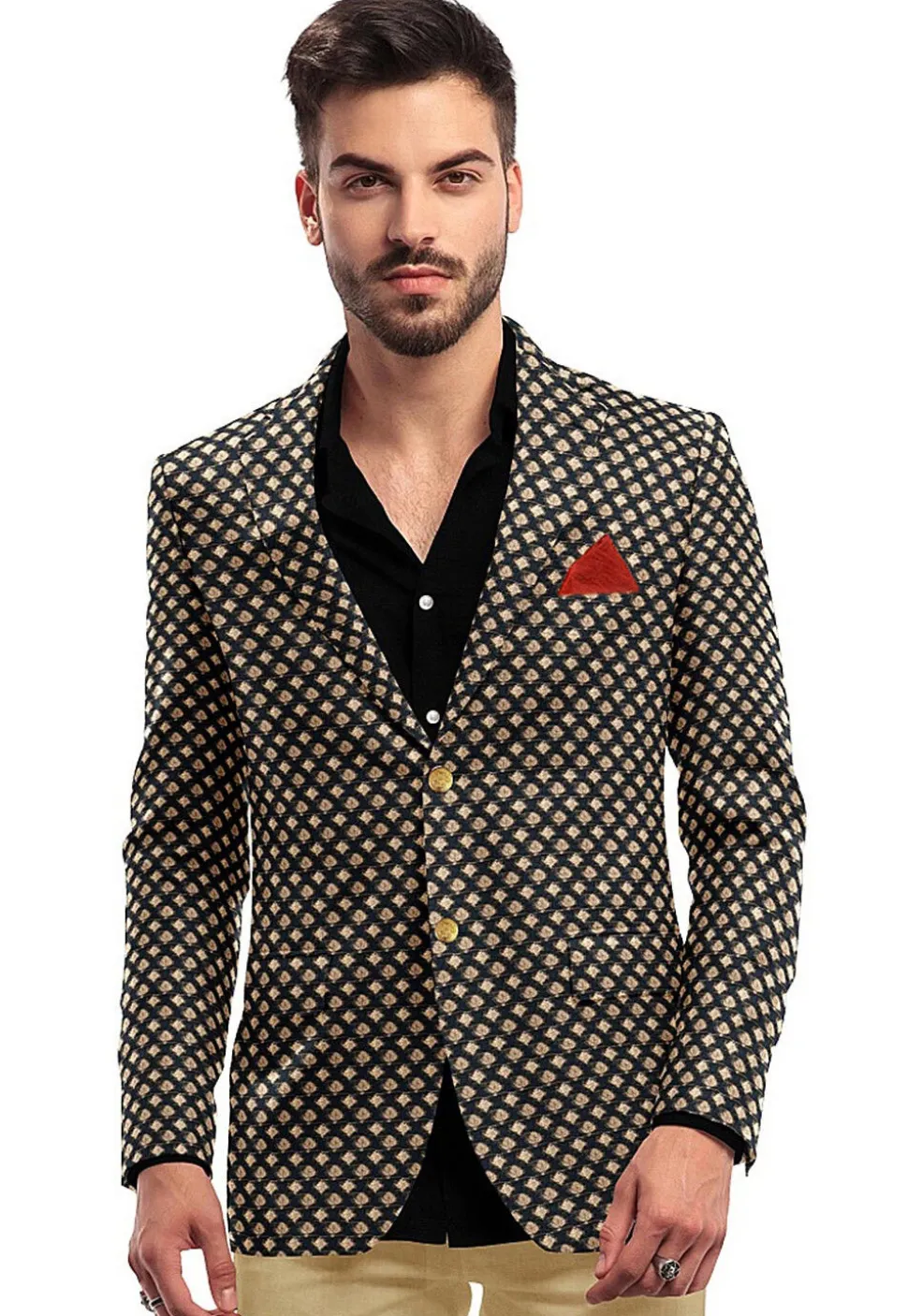 Woven Chanderi Blazer in Beige and Black