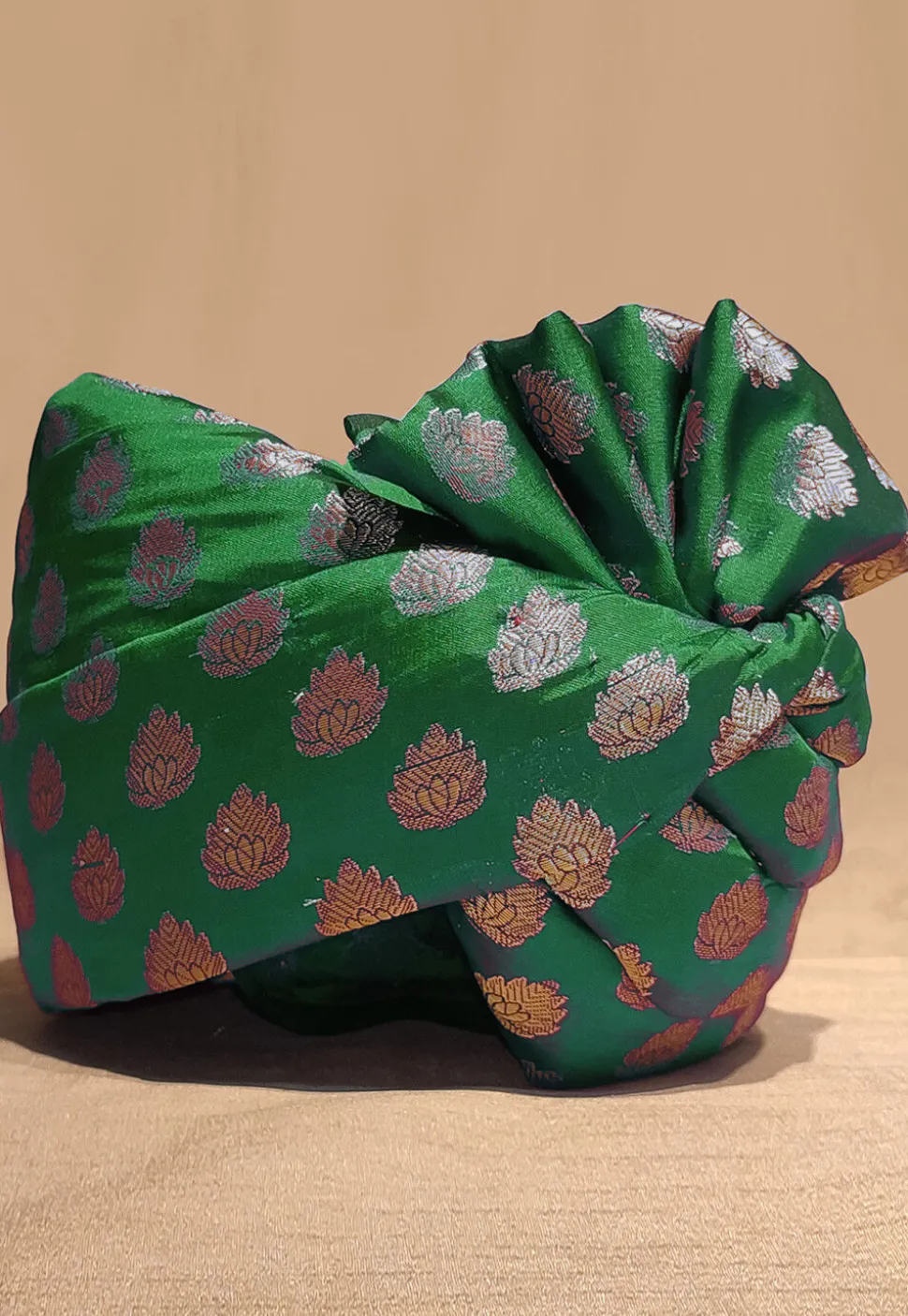 Woven Chanderi Brocade Turban in Dark Green