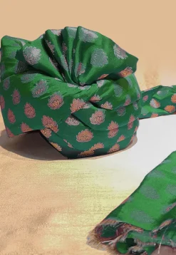 Woven Chanderi Brocade Turban in Dark Green