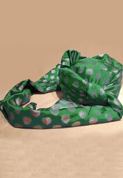 Woven Chanderi Brocade Turban in Dark Green