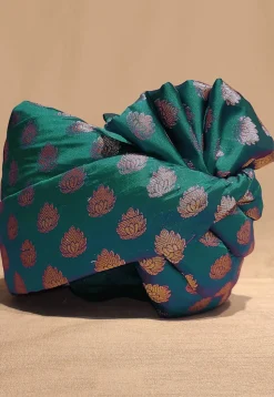 Woven Chanderi Brocade Turban in Teal Green