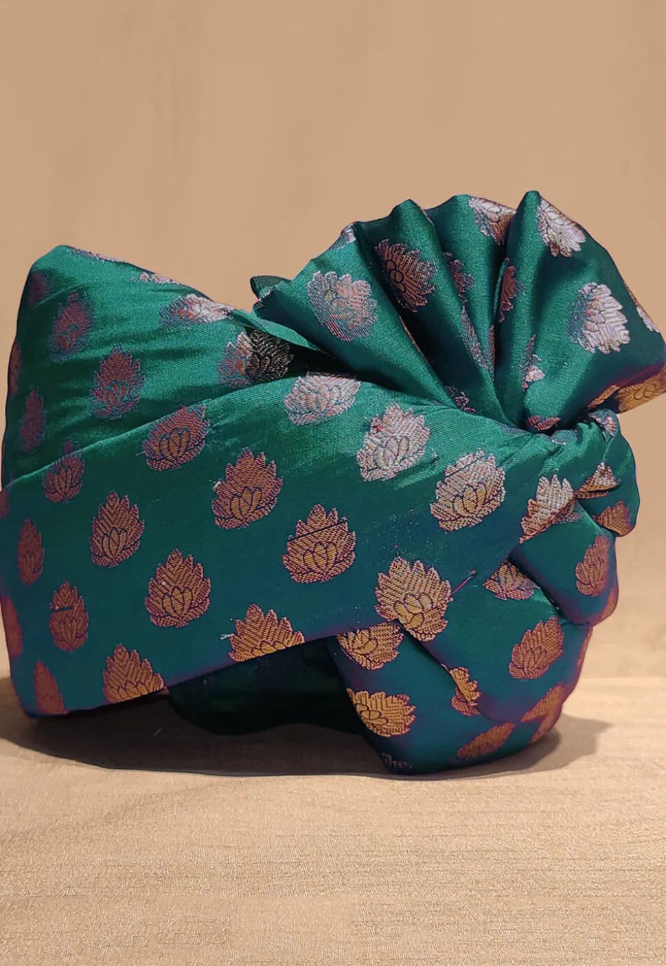 Woven Chanderi Brocade Turban in Teal Green