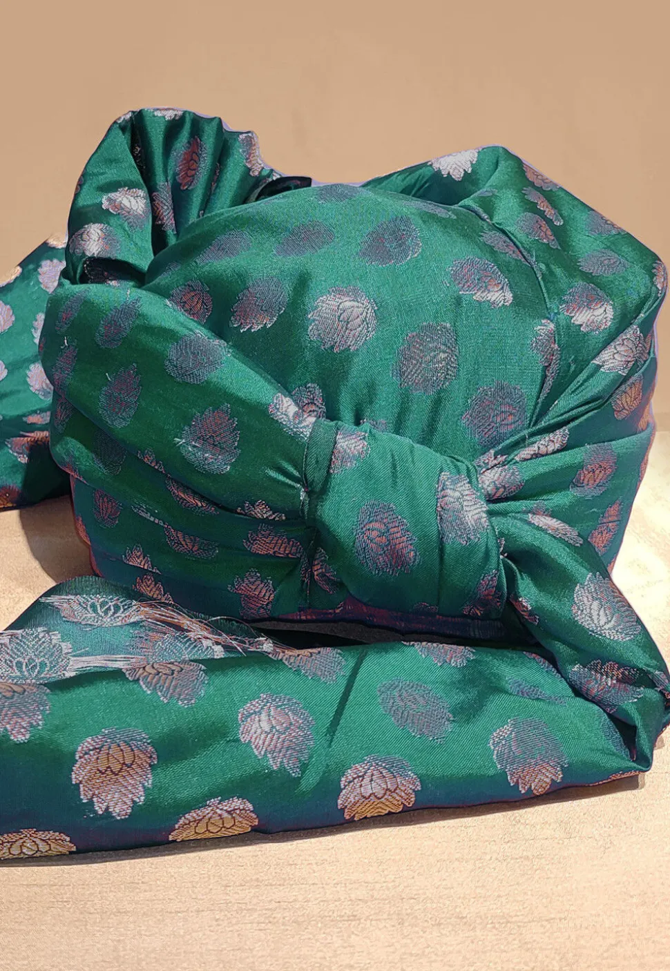 Woven Chanderi Brocade Turban in Teal Green
