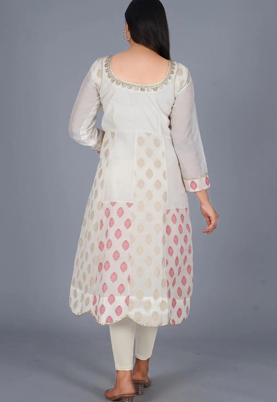 Woven Chanderi Cotton Anarkali Suit in off White