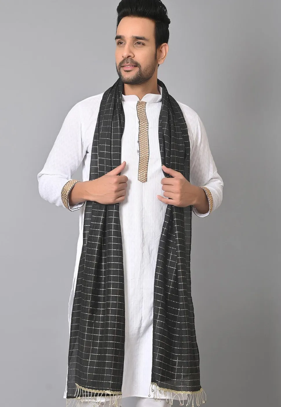 Woven Chanderi Cotton Dupatta in Black