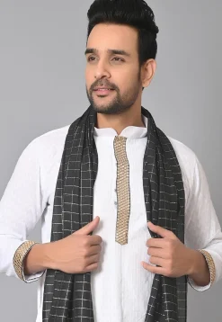 Woven Chanderi Cotton Dupatta in Black