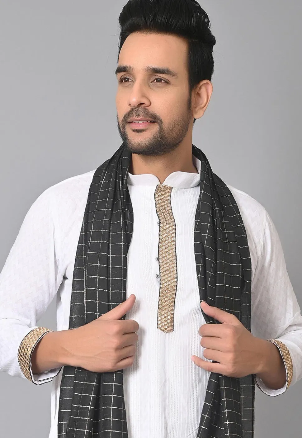 Woven Chanderi Cotton Dupatta in Black