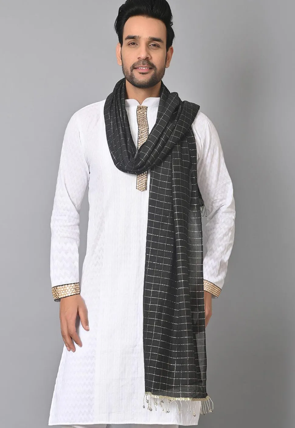 Woven Chanderi Cotton Dupatta in Black