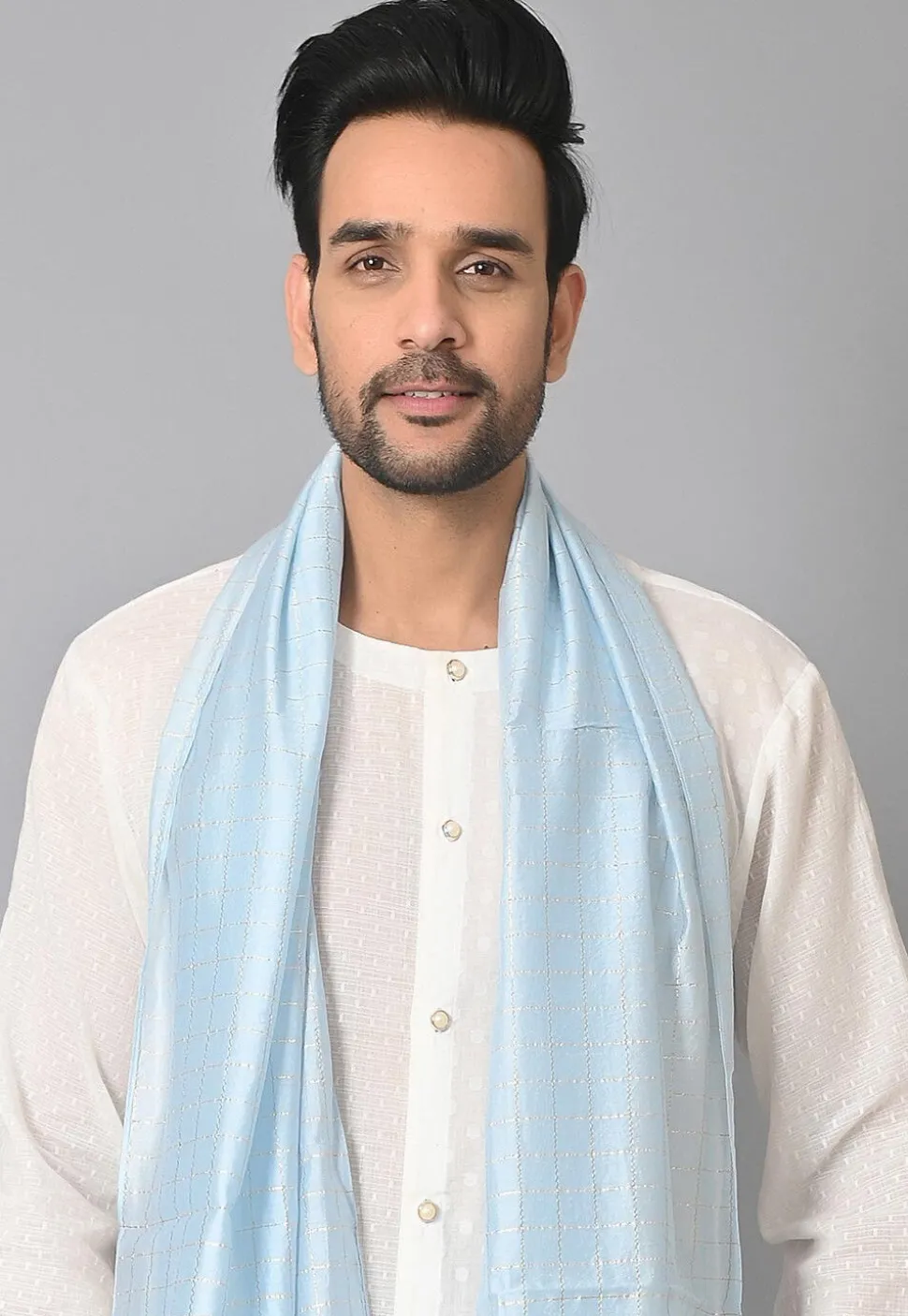 Woven Chanderi Cotton Dupatta in Pastel Blue