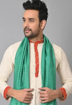Woven Chanderi Cotton Dupatta in Teal Green
