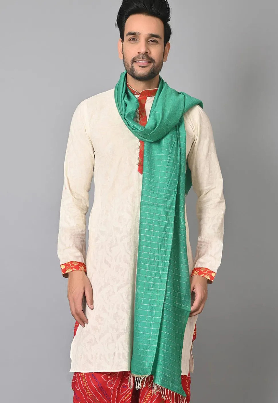 Woven Chanderi Cotton Dupatta in Teal Green