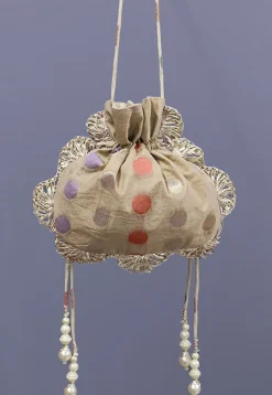 Woven Chanderi Cotton Jacquard Potli Bag in Beige