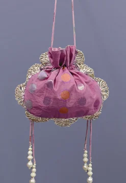 Woven Chanderi Cotton Jacquard Potli Bag in Purple