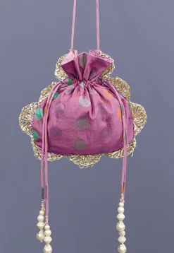 Woven Chanderi Cotton Jacquard Potli Bag in Purple