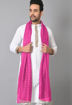 Woven Chanderi Cotton Men Dupatta in Pink