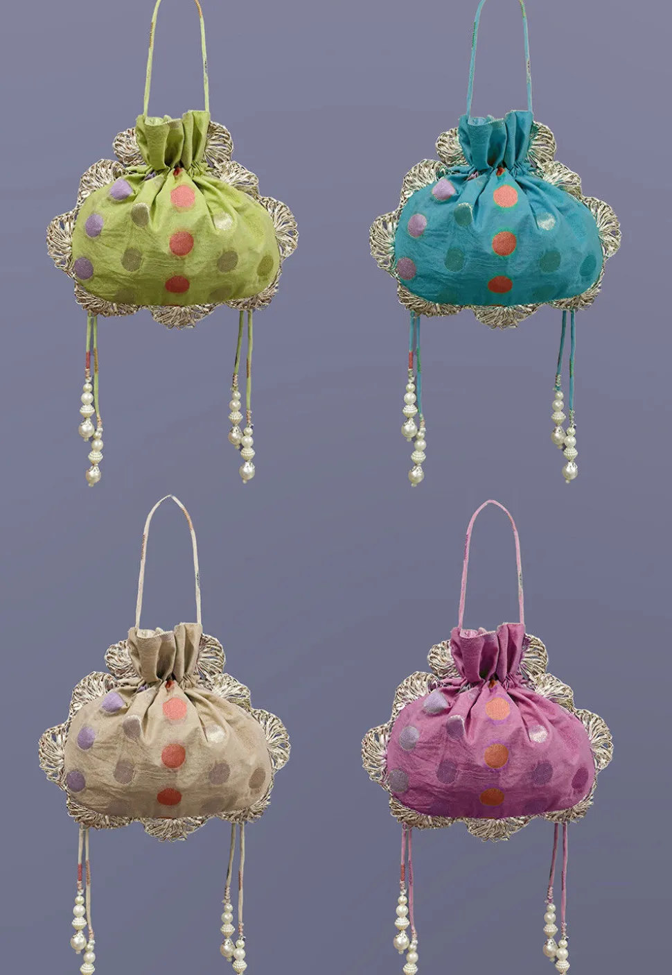 Woven Chanderi Cotton Potli Bags in Multicolor