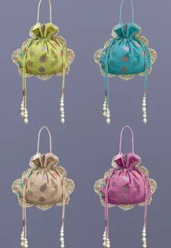 Woven Chanderi Cotton Potli Bags in Multicolor