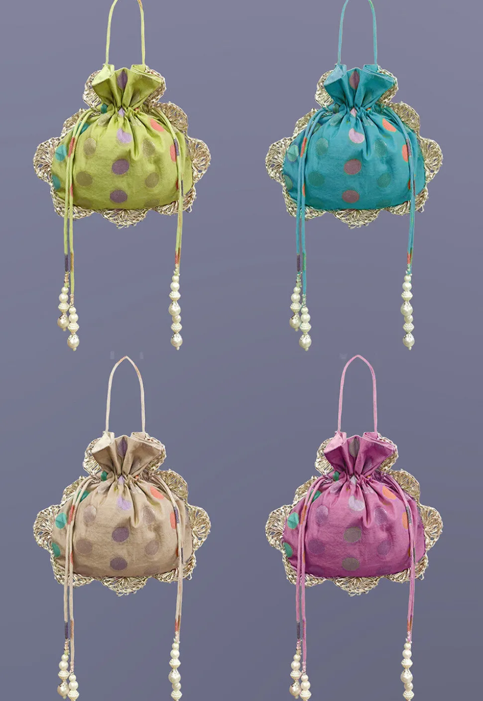 Woven Chanderi Cotton Potli Bags in Multicolor