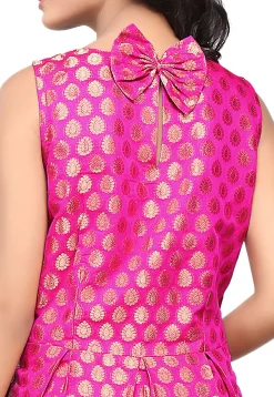 Woven Chanderi Silk A Line Dress in Fuchsia