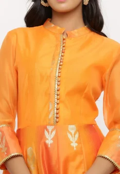 Woven Chanderi Silk Anarkali Suit in Shaded Orange