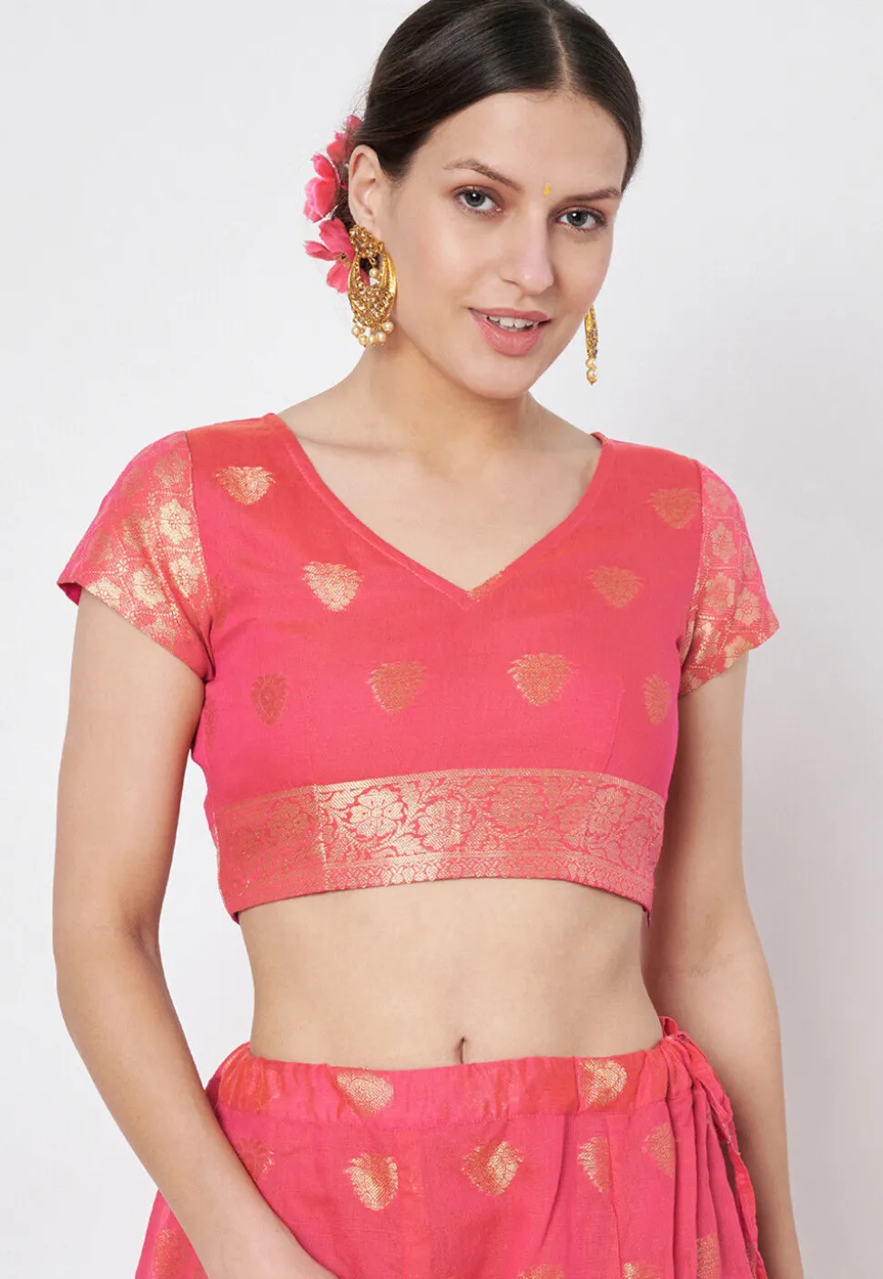 Woven Chanderi Silk Blouse in Pink