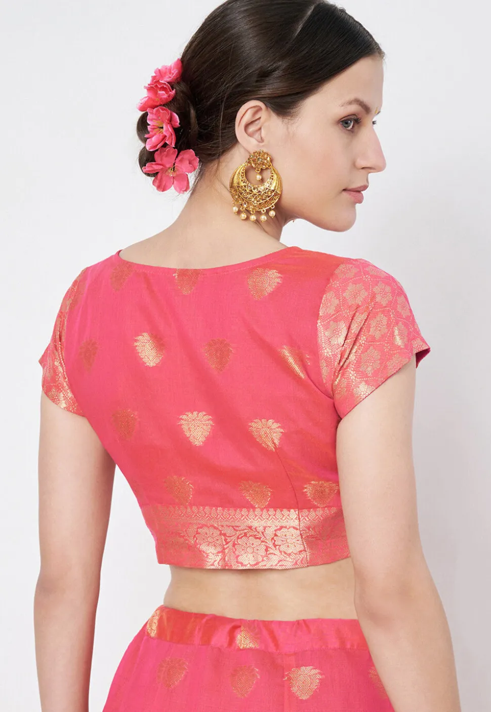 Woven Chanderi Silk Blouse in Pink