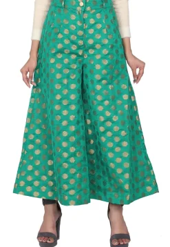 Woven Chanderi Silk Flared Palazzo in Green