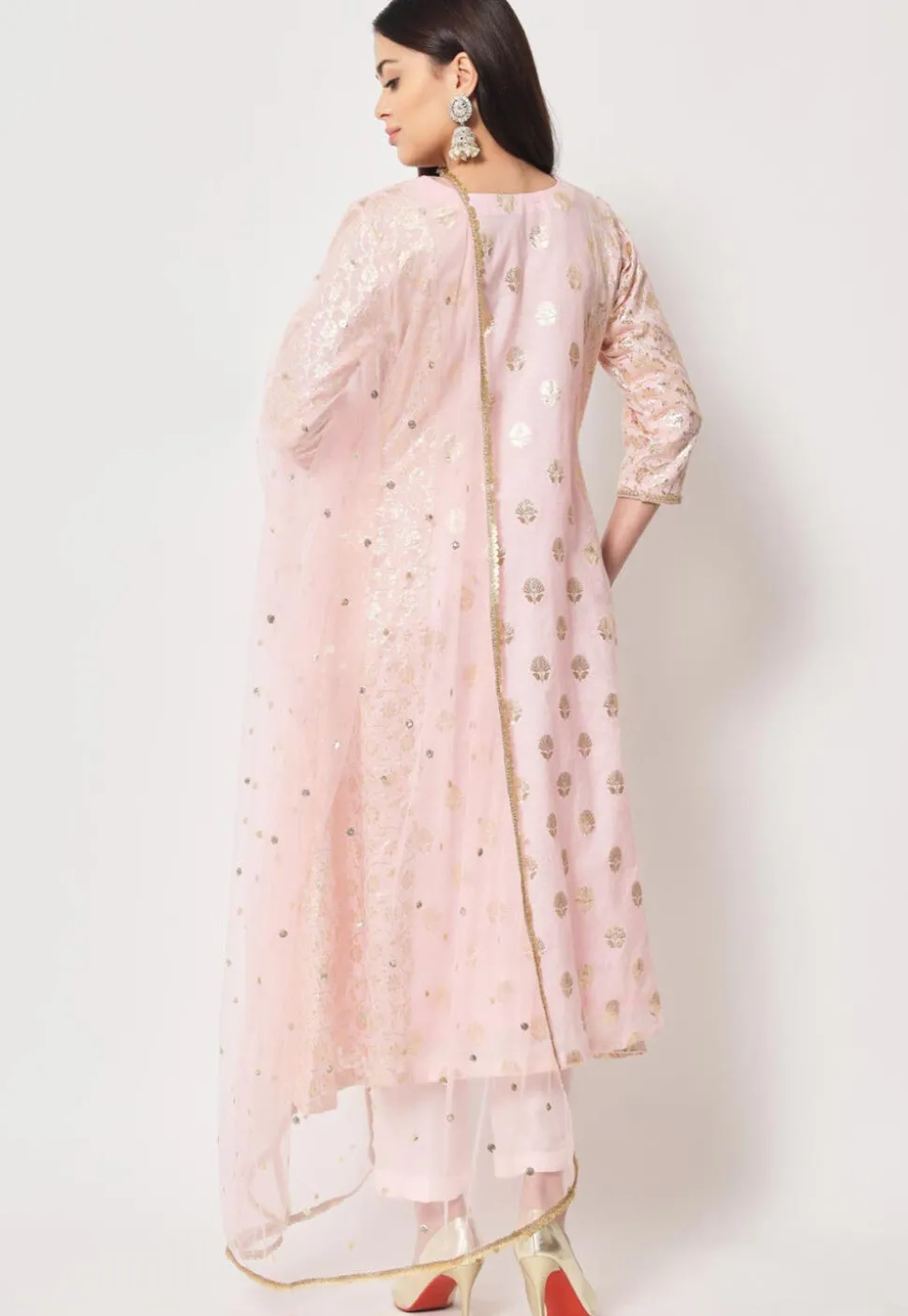 Woven Chanderi Silk Jacquard Pakistani Suit in Light Pink