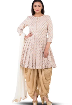 Woven Chanderi Silk Jacquard Punjabi Suit in Off White