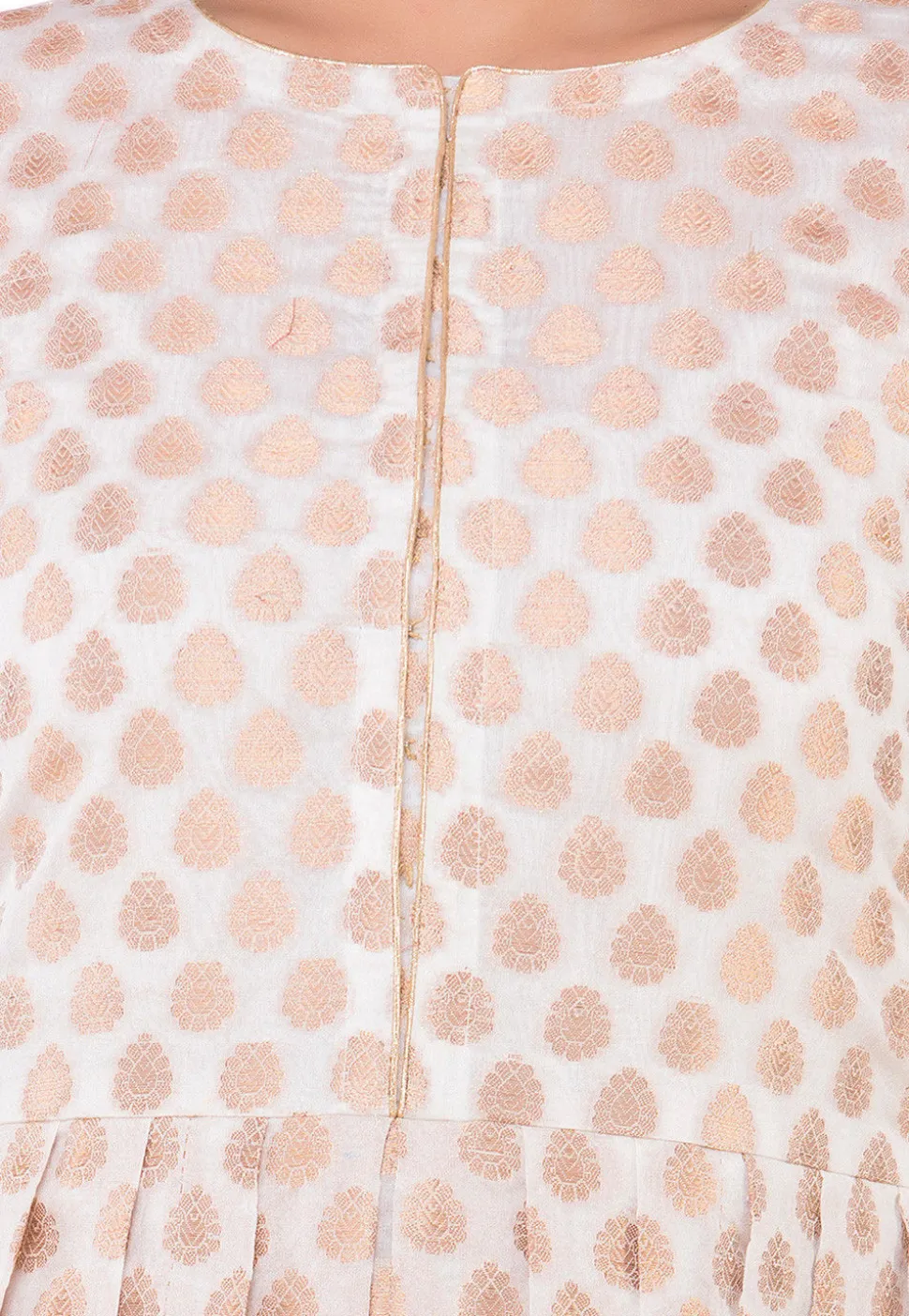 Woven Chanderi Silk Jacquard Punjabi Suit in Off White