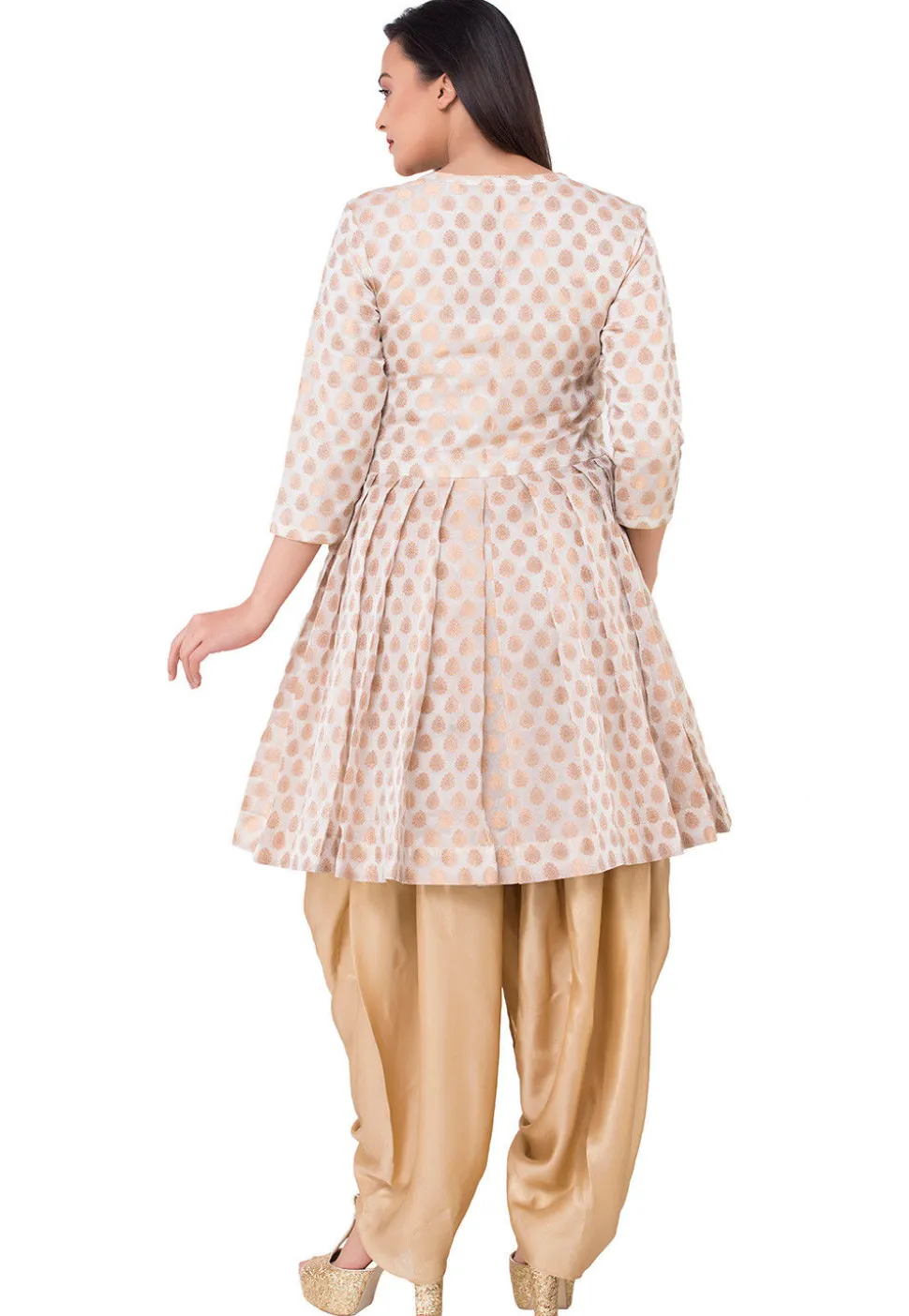 Woven Chanderi Silk Jacquard Punjabi Suit in Off White