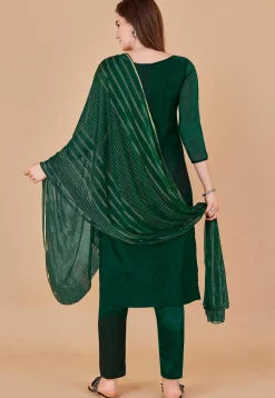Woven Chanderi Silk Jacquard Pakistani Suit in Dark Green