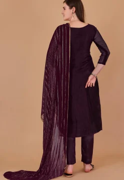 Woven Chanderi Silk Jacquard Pakistani Suit in Magenta
