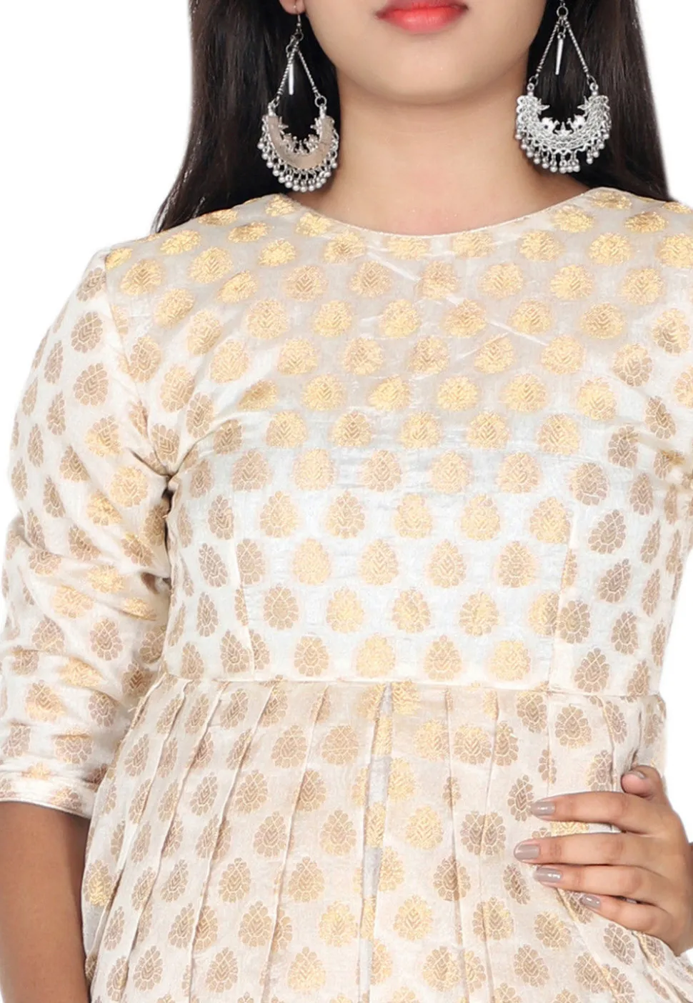 Woven Chanderi Silk Jacquard Punjabi Suit in Off White