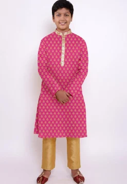 Woven Chanderi Silk Jacquard Kurta Set in Pink