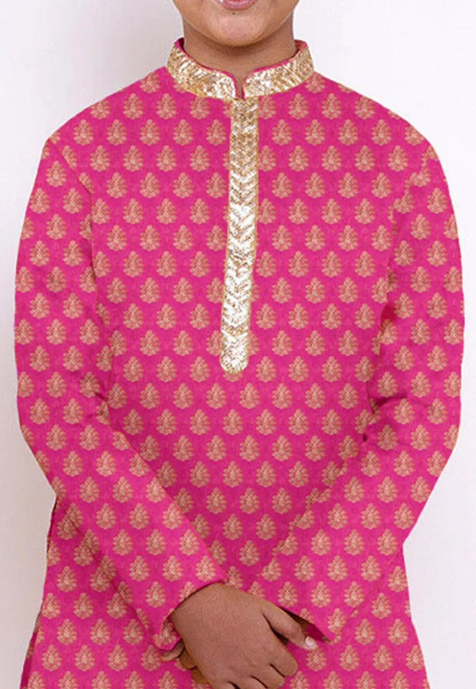 Woven Chanderi Silk Jacquard Kurta Set in Pink