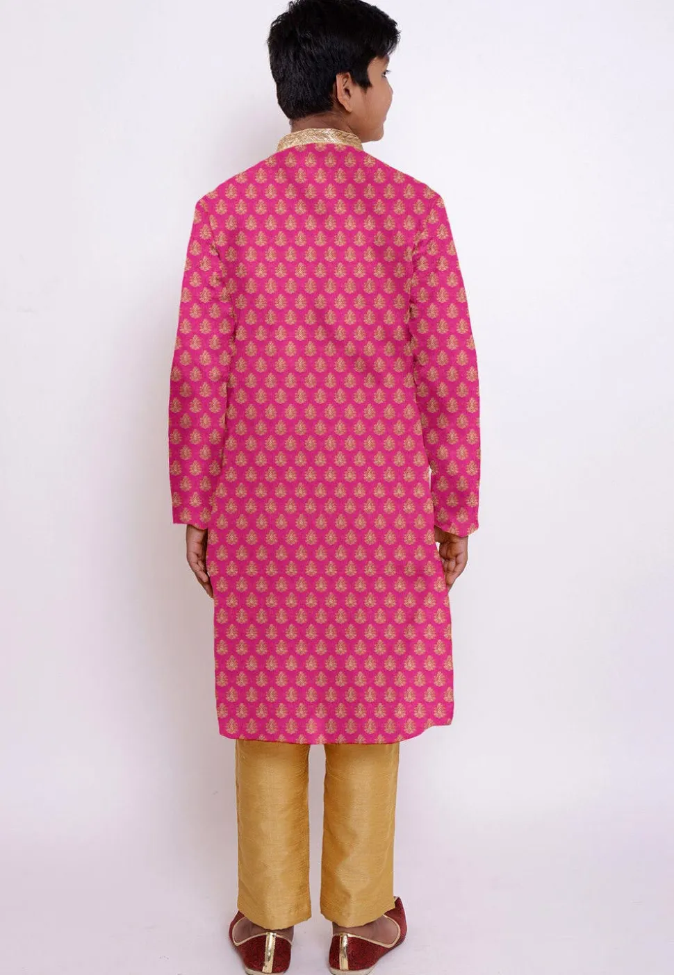 Woven Chanderi Silk Jacquard Kurta Set in Pink